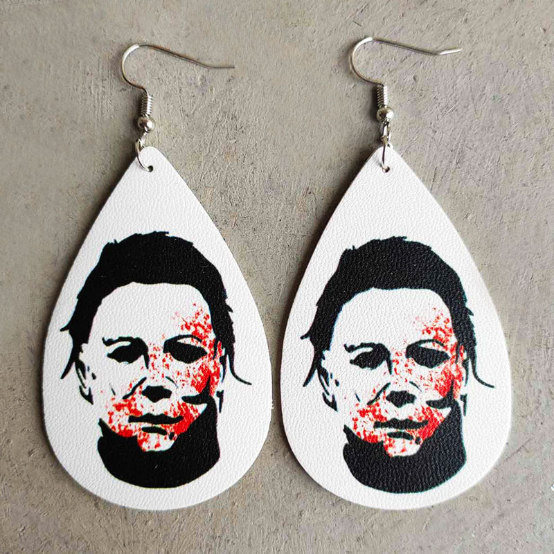 Wholesale Halloween Leather Horror Clown Blood Rainbow Leopard Earrings